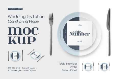 Wedding Invitation Card on a Plate Mockup Set