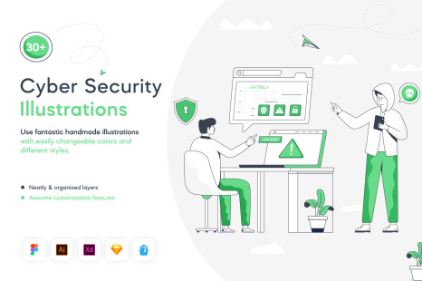 Flat Cybersecurity Illustrations