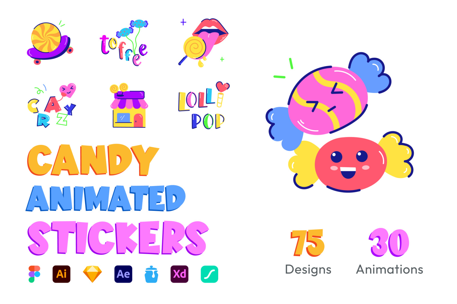 Animated Candy Stickers on Yellow Images Creative Store