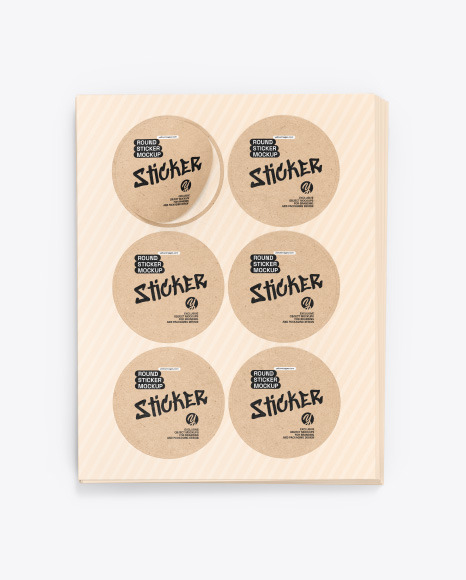 Sheets with Kraft Round Stickers Mockup