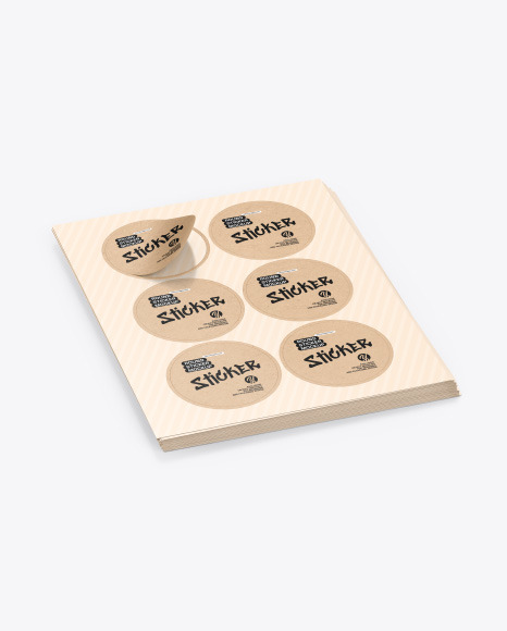 Sheets with Kraft Round Stickers Mockup