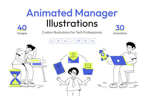 Animated Manager Illustrations on Yellow Images Creative Store