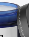Opened Dark Blue Frosted Glass Cosmetic Jar Mockup