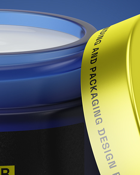 Opened Dark Blue Frosted Glass Cosmetic Jar Mockup
