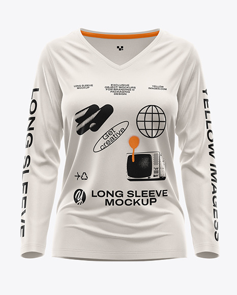 Women’s Long Sleeve T-Shirt V-Neck Mockup