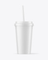 Matte Coffee Cup with Straw Mockup
