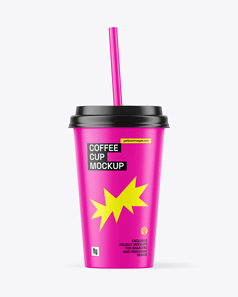 Free Paper Cups with Straw Mockup (PSD)