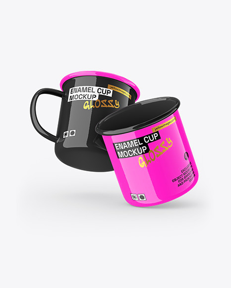 Two Glossy Enamel Cups Mockup
