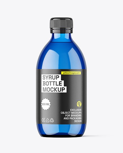 300ml Blue Syrup Bottle w\ Measuring Cap Mockup