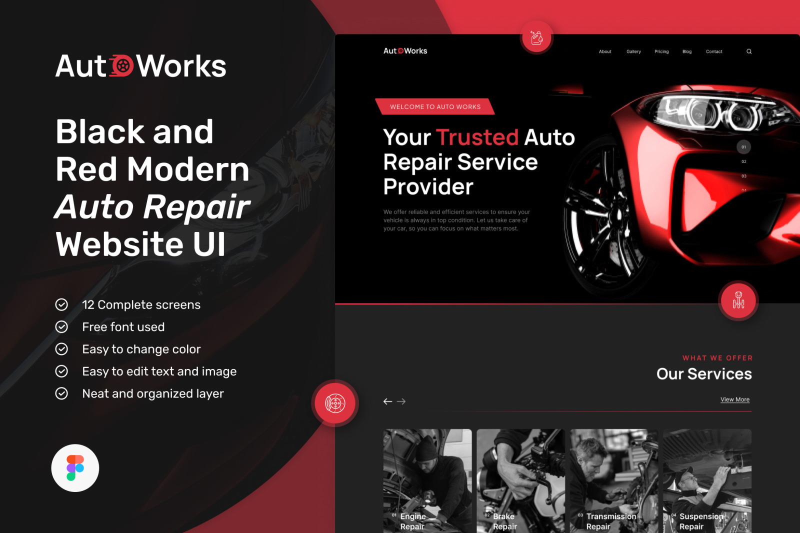 AutoWorks Auto Repair site Design UI Template on Yellow Images