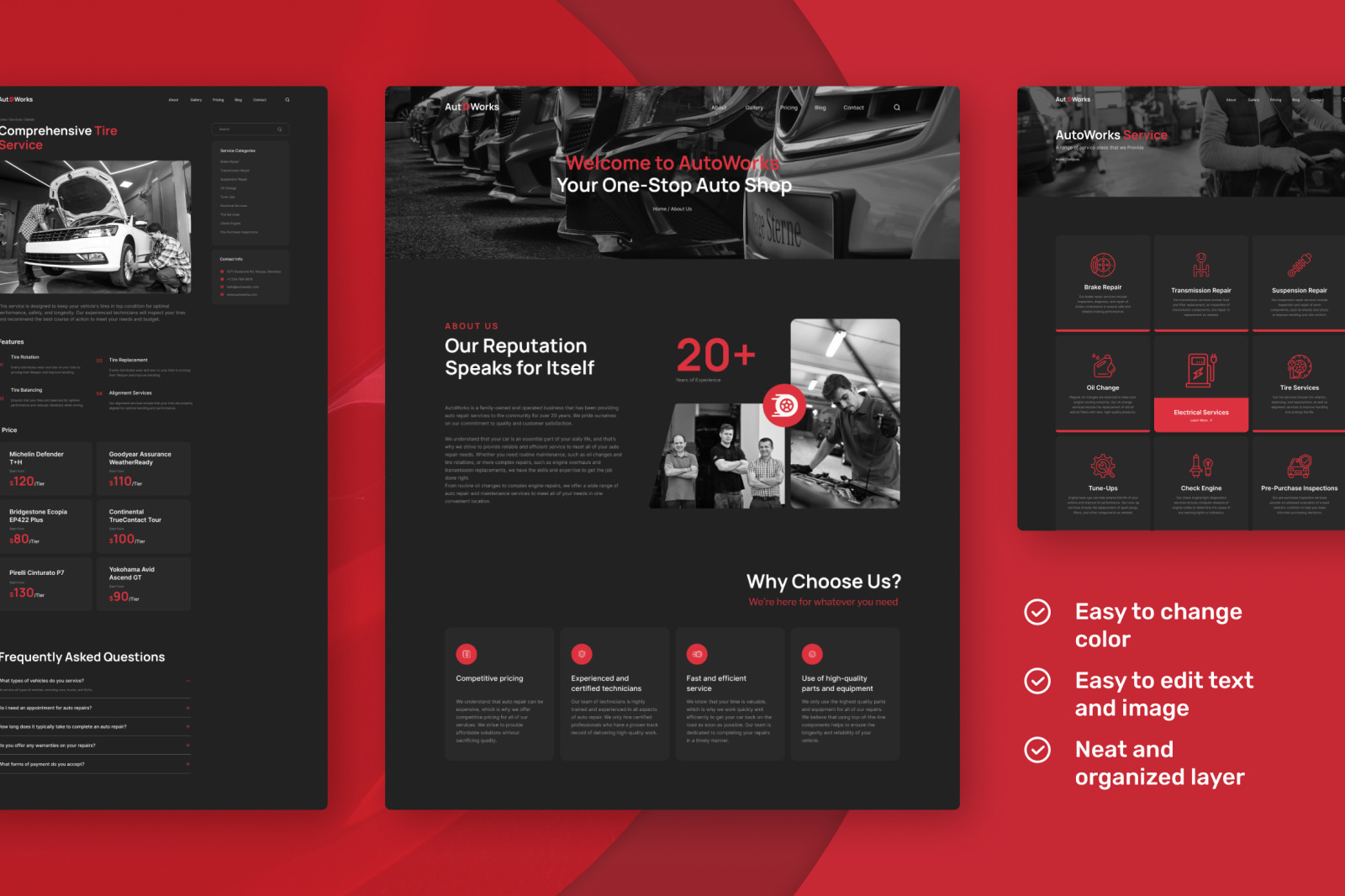 AutoWorks Auto Repair site Design UI Template on Yellow Images