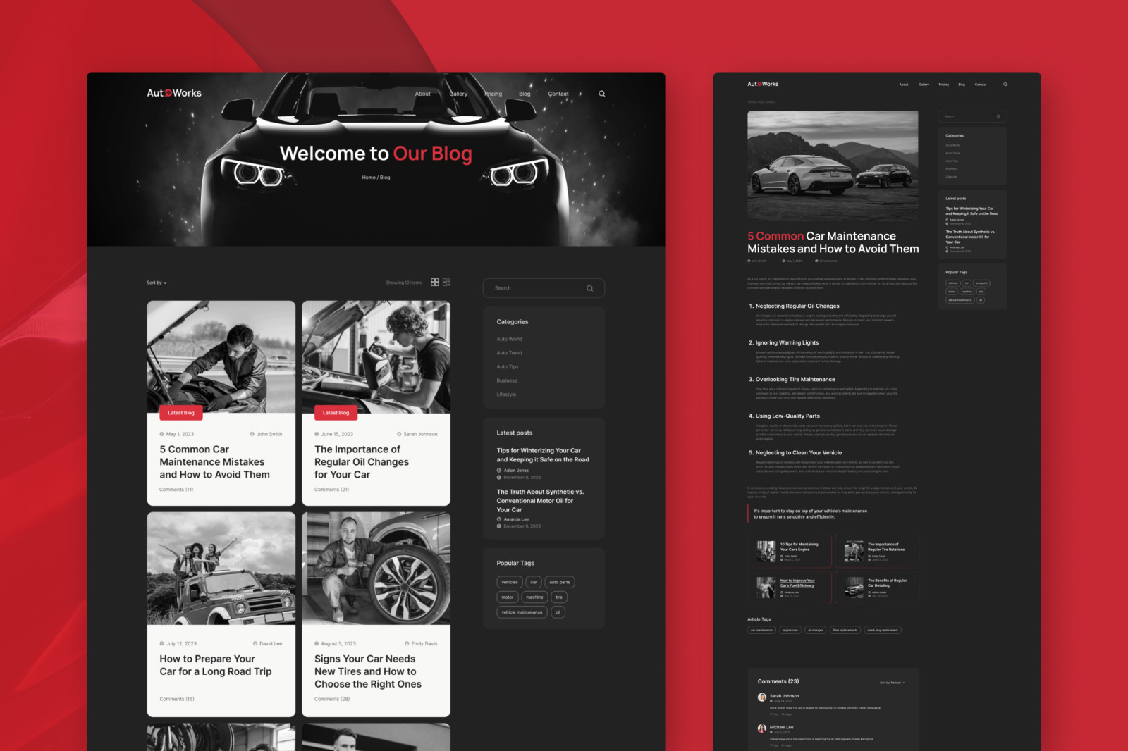 AutoWorks Auto Repair site Design UI Template on Yellow Images