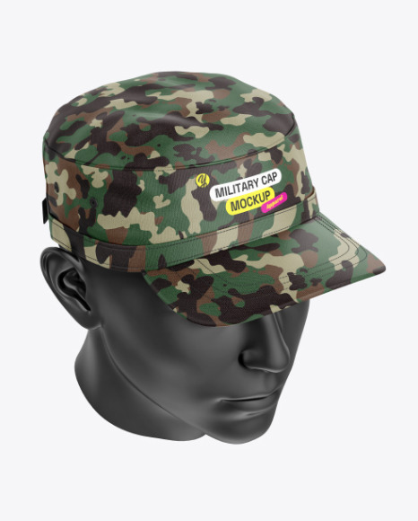 Military Cap Mockup - Half View on Yellow Images Object Mockups