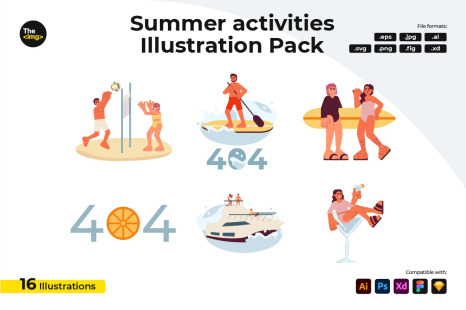Summer beach people flat conceptual vector spot illustrations pack