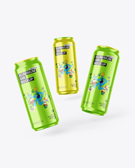 Three Glossy Metallic Cans Mockup