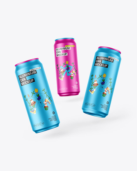 Three Matte Metallic Cans Mockup