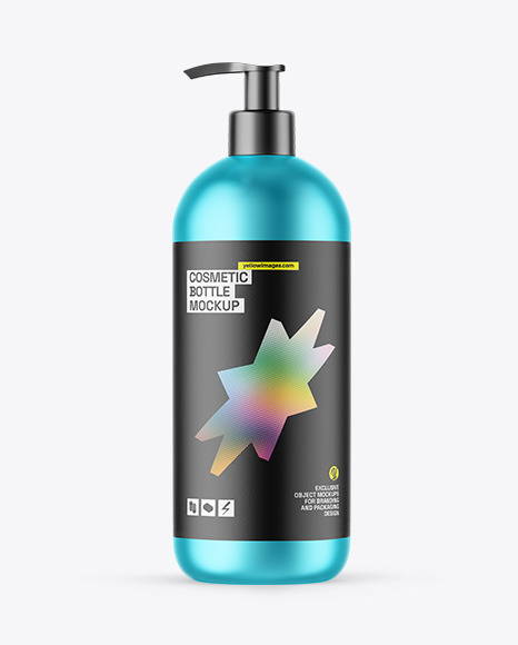 Matte Metallic Cosmetic Bottle With Pump Mockup