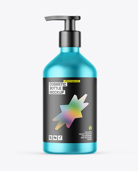 Matte Metallic Cosmetic Bottle With Pump Mockup