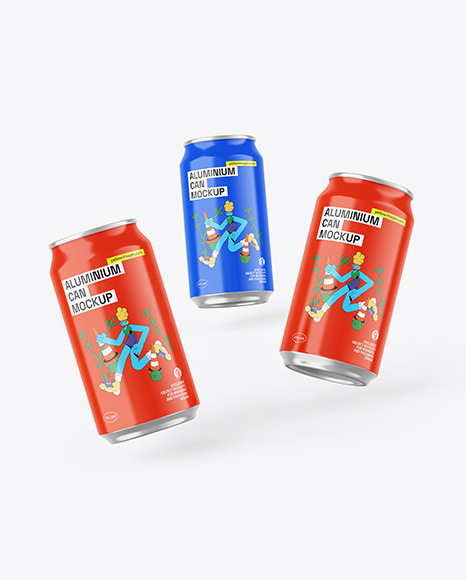 Three Cans W/ Glossy Finish Mockup