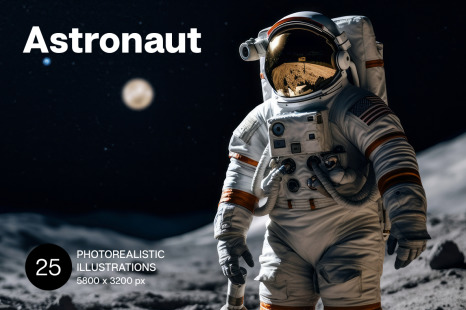 Astronaut in space. 25 photorealistic illustrations