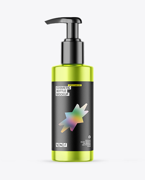 Metallic Cosmetic Bottle With Pump Mockup