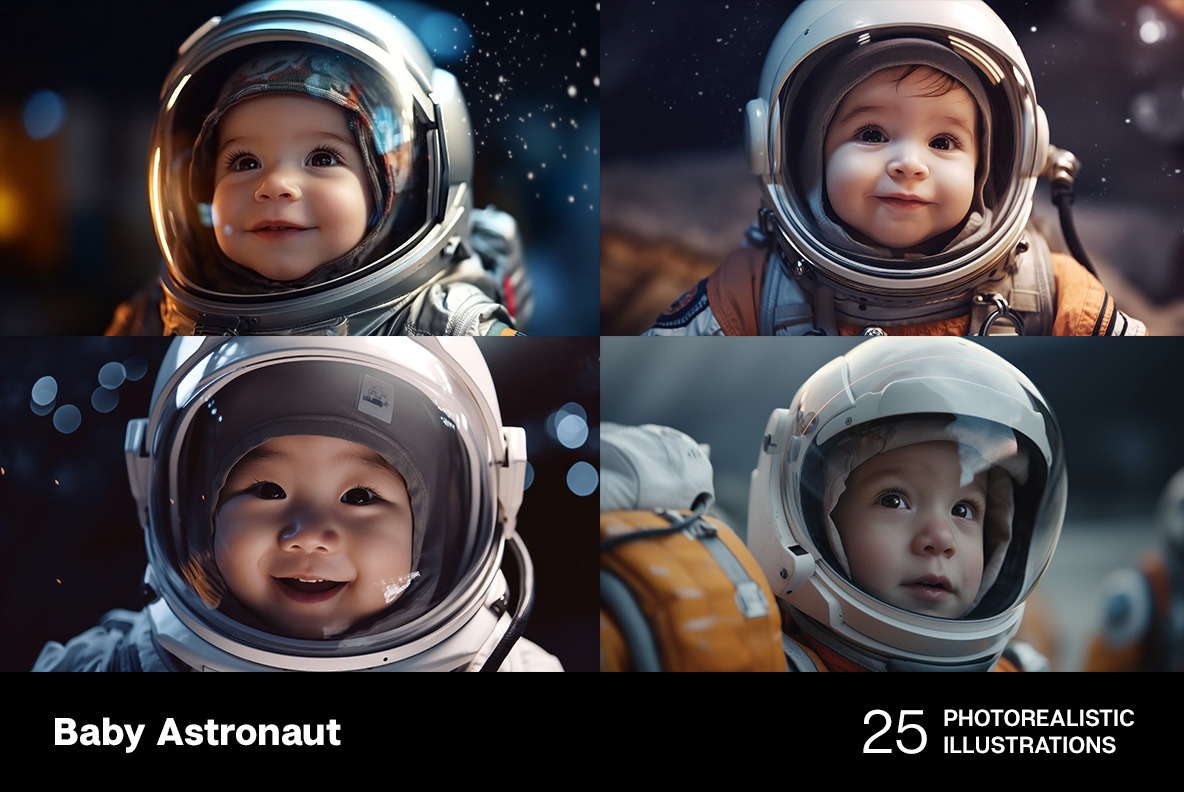 Baby Astronaut. 25 photorealistic illustrations