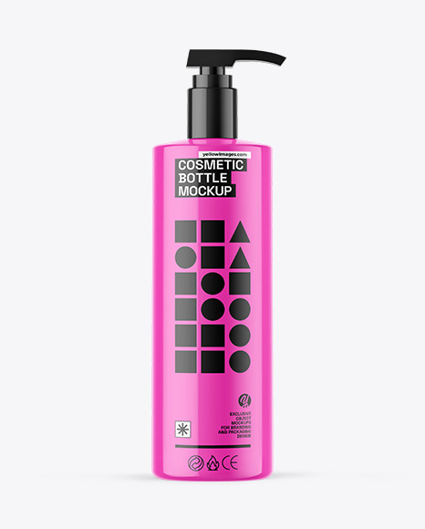 Glossy Cosmetic Bottle With Pump Mockup