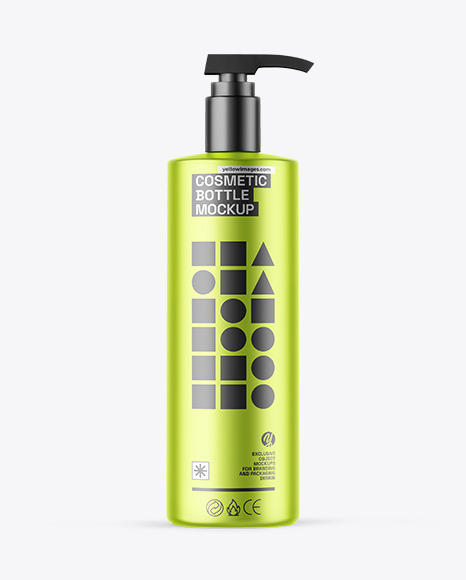 Matte Metallic Cosmetic Bottle With Pump Mockup