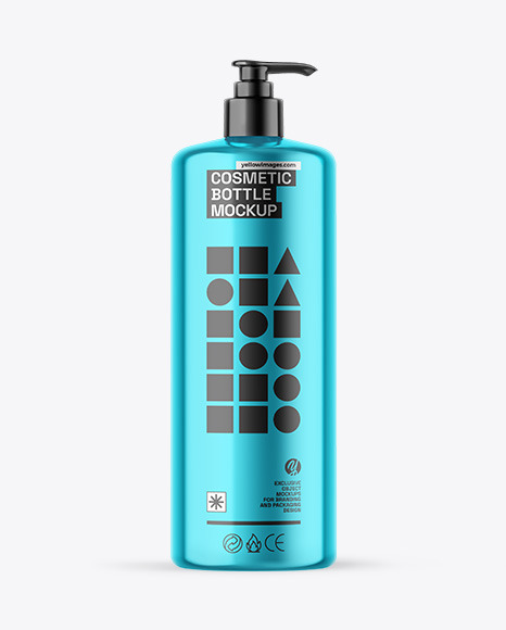Metallic Cosmetic Bottle With Pump Mockup