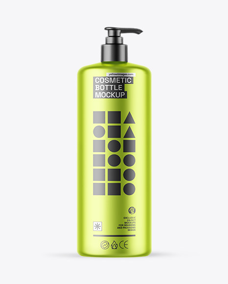 Matte Metallic Cosmetic Bottle With Pump Mockup
