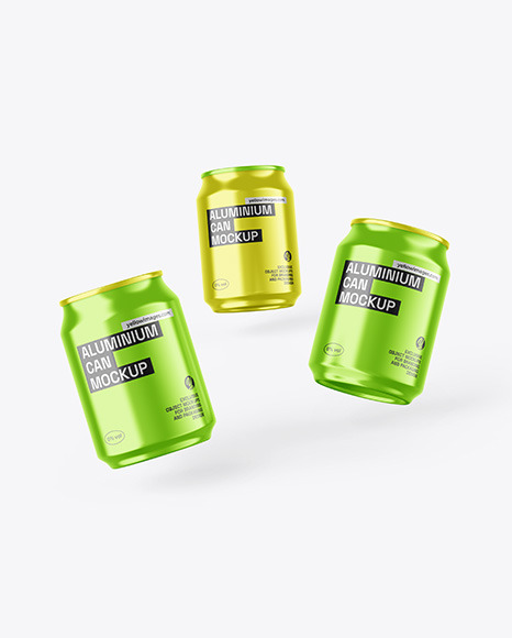 Three Glossy Metallic Cans Mockup