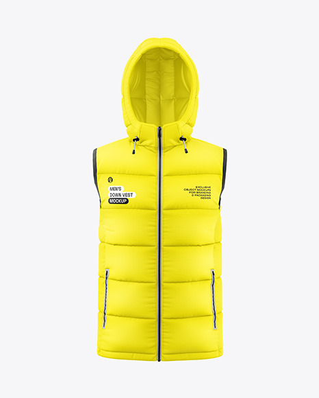 Men&#039;s Hooded Down Vest Mockup - Front View