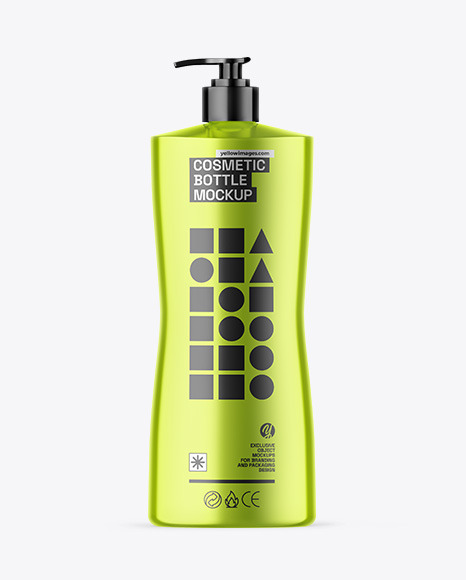 Metallic Cosmetic Bottle With Pump Mockup