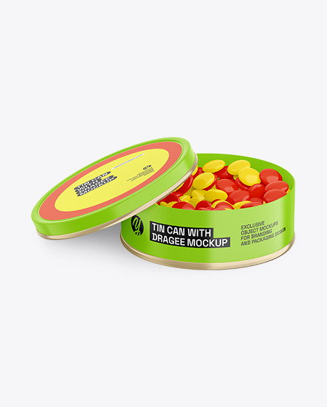 Round Tin Can with Dragee Mockup