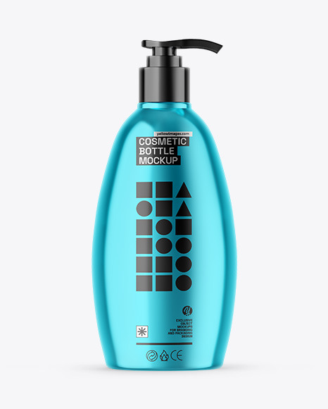 Metallic Cosmetic Bottle With Pump Mockup
