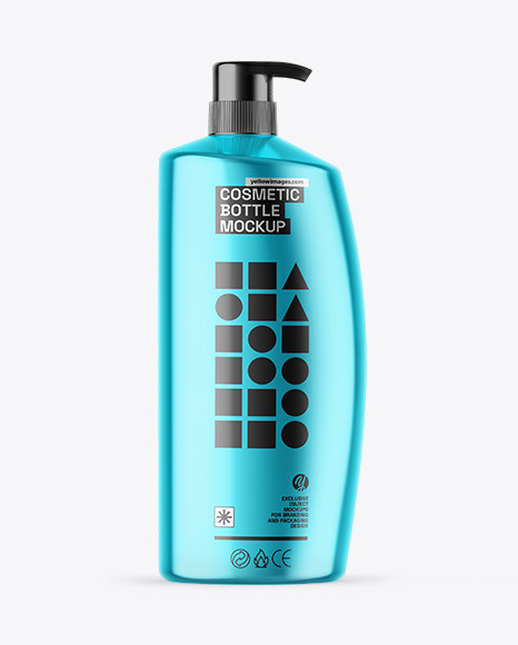 Metallic Cosmetic Bottle With Pump Mockup