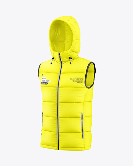 Men&#039;s Hooded Down Vest Mockup - Half Side View