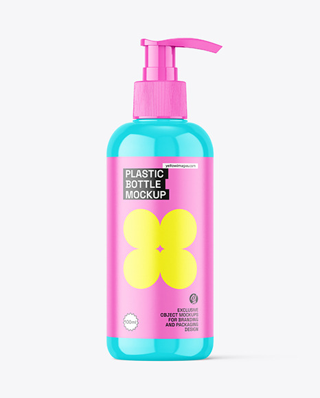 Glossy Plastic Bottle w/ Pump Mockup