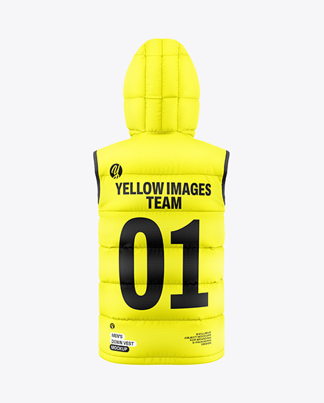 Men&#039;s Hooded Down Vest Mockup - Back View