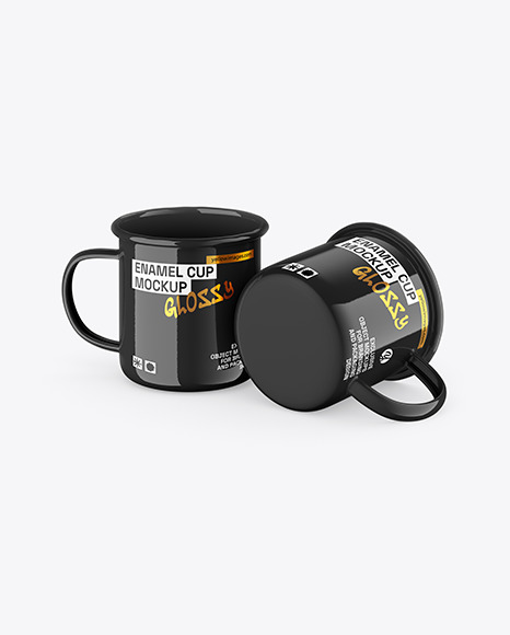 Two Glossy Enamel Cups Mockup
