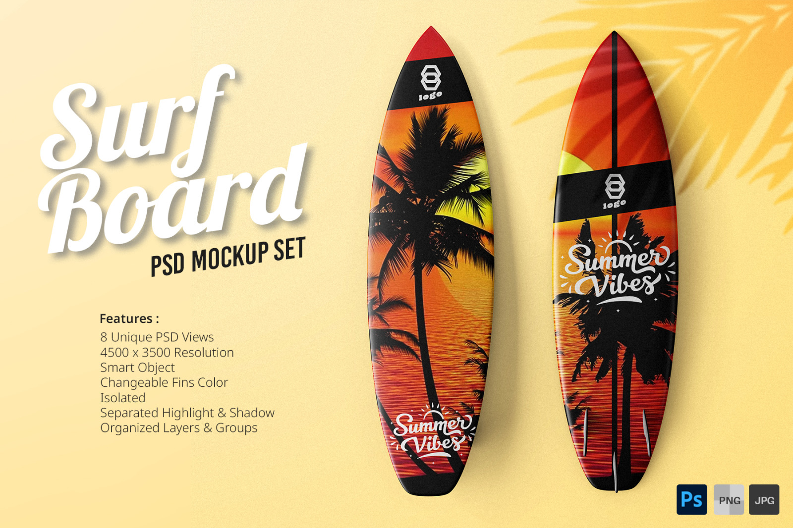Surfboard PSD Mockup Set 8 PSD On Yellow Images Creative Store