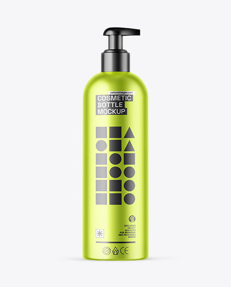 Matte Metallic Cosmetic Bottle With Pump Mockup
