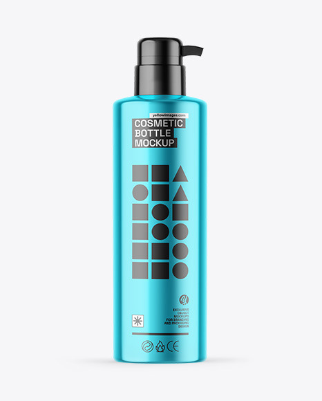 Metallic Cosmetic Bottle With Pump Mockup