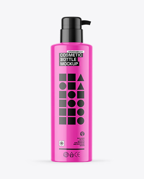 Glossy Cosmetic Bottle With Pump Mockup