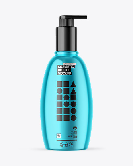 Metallic Cosmetic Bottle With Pump Mockup