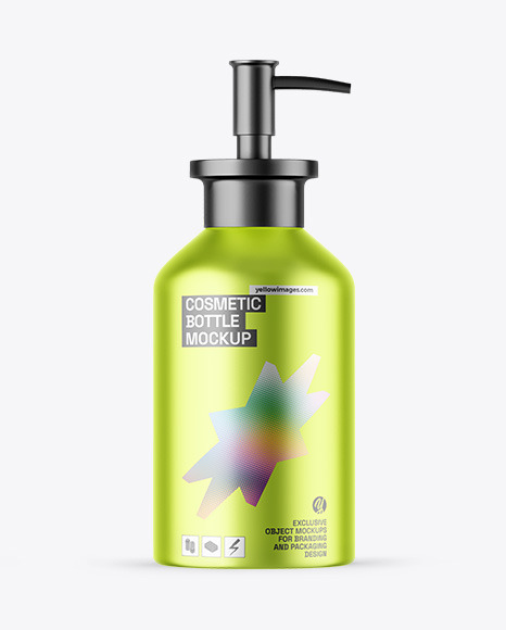 Matte Metallic Cosmetic Bottle With Pump Mockup