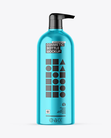Metallic Cosmetic Bottle With Pump Mockup