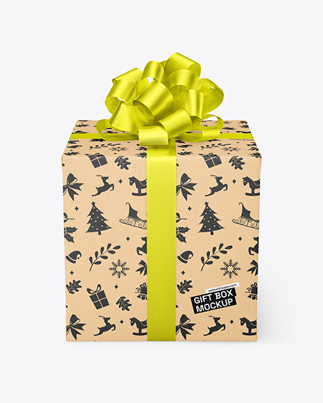 Kraft Gift Box with Matte Metallic Bow Mockup