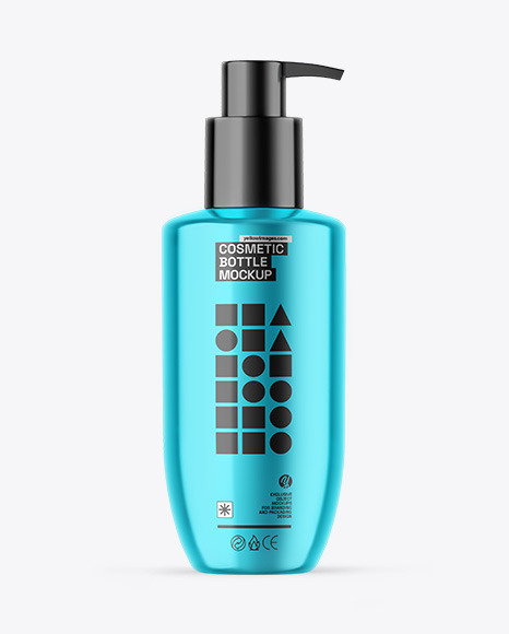 Metallic Cosmetic Bottle With Pump Mockup