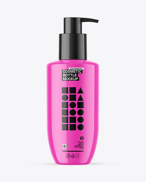 Glossy Cosmetic Bottle With Pump Mockup